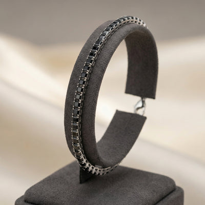 92.5 Fine Silver Sleek Black Zirconia Square Tennis Bracelet