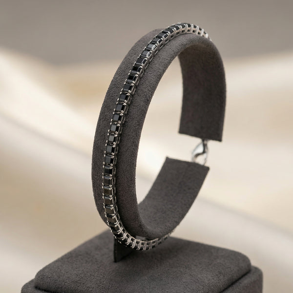 92.5 Fine Silver Sleek Black Zirconia Square Tennis Bracelet - Flâneur Global® | FG | 925 Fine Silver Jewelry & Accessories