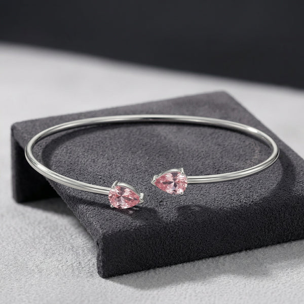 92.5 Fine Silver Minimalist Pink Zirconia Open Cuff  Bracelet - Flâneur Global® | FG | 925 Fine Silver Jewelry & Accessories