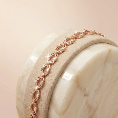 92.5 Fine Silver Rose Gold Sparkling Infinity Link Bracelet