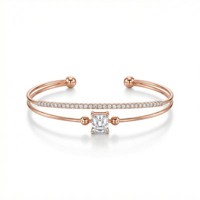 92.5 Fine Silver Rose Gold Solitaire & Pavé Dual-Wire Bracelet