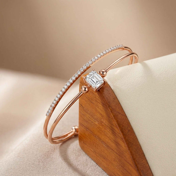 92.5 Fine Silver Rose Gold Solitaire & Pavé Dual-Wire Bracelet - Flâneur Global® | FG | 925 Fine Silver Jewelry & Accessories