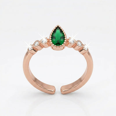 Emerald Dewdrop Rose Gold Pavé Toe Rings