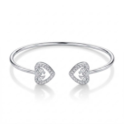Pavé Heart Halo Silver Open Bracelet