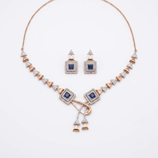 Rose Gold Sapphire Geometric Triangle Necklace Set - Flâneur Global® | FG | 925 Fine Silver Jewelry & Accessories
