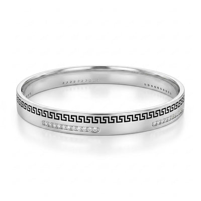 Greek Key & Pavé Zirconia Silver Kada
