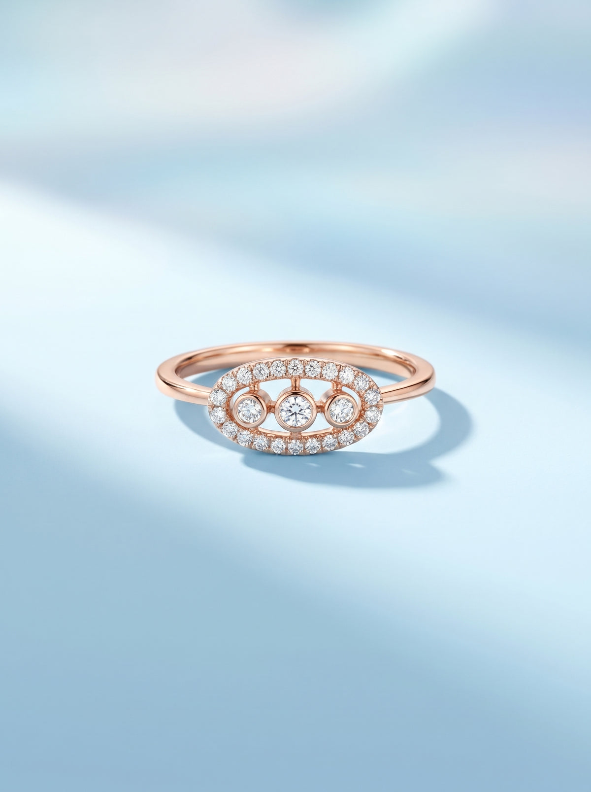 Rose Gold Oval Halo Triple-Station Diamond Ring