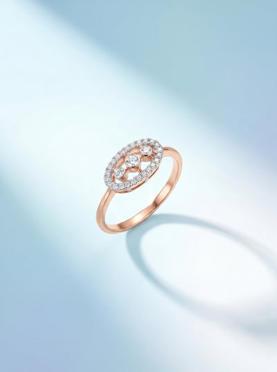 Rose Gold Oval Halo Triple-Station Diamond Ring