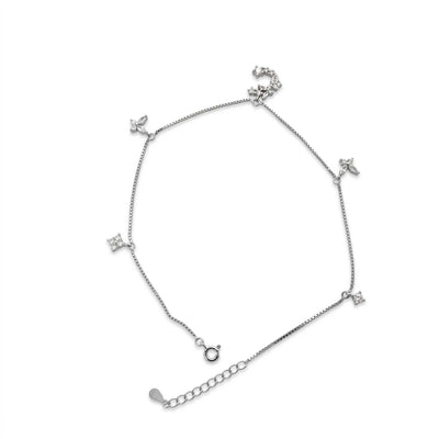 Sparkling Butterfly Charm Anklet for Women in Sterling Silver