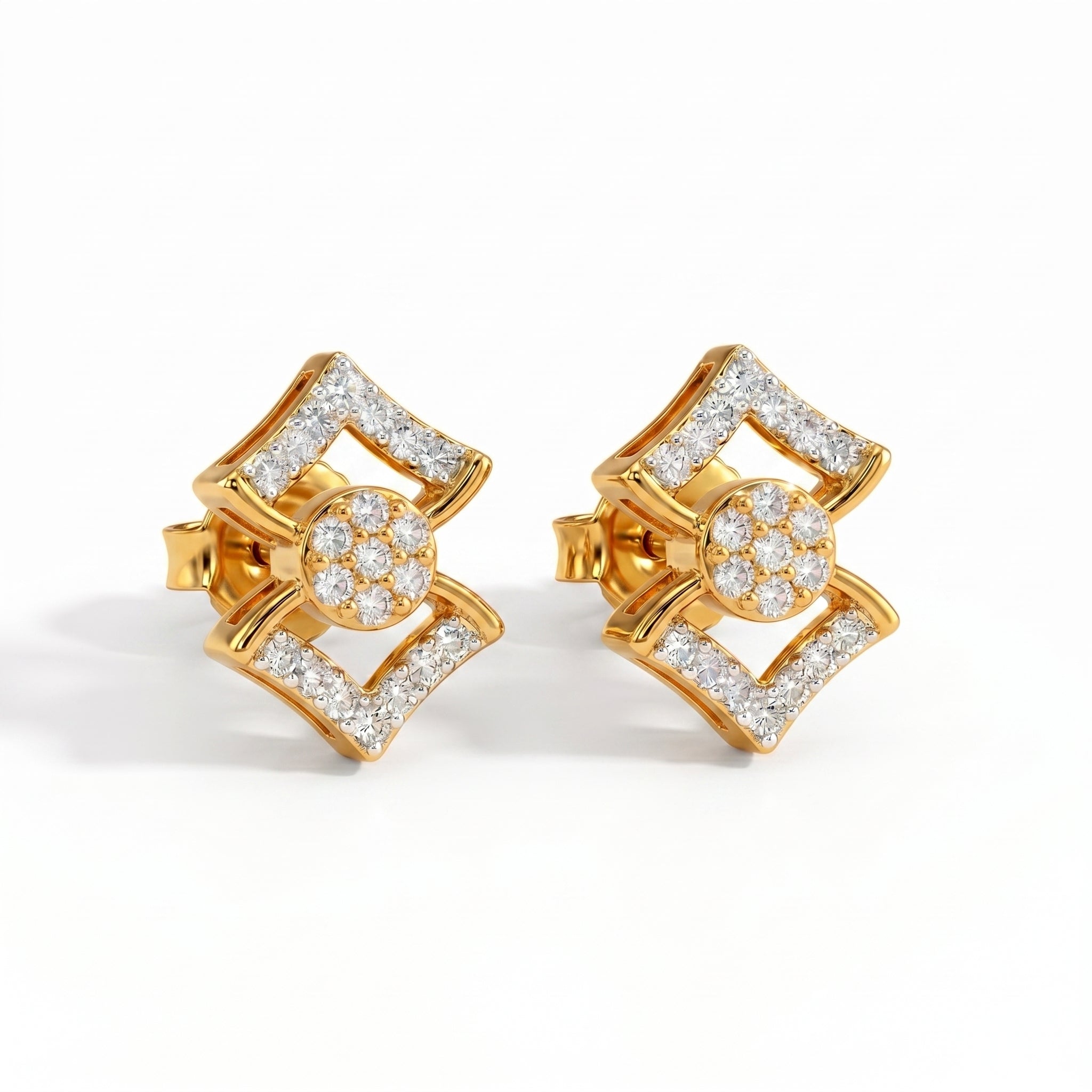 Starlight Lattice Yellow Gold Earrings