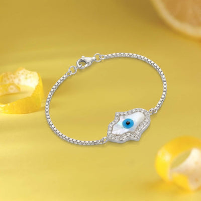 Sacred Hamsa Evil Eye Platinum Plated Sterling Silver Watch Beacelet Charm