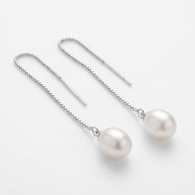 Elegant Freshwater Pearl Threader Earrings | Flaneur 925 Silver