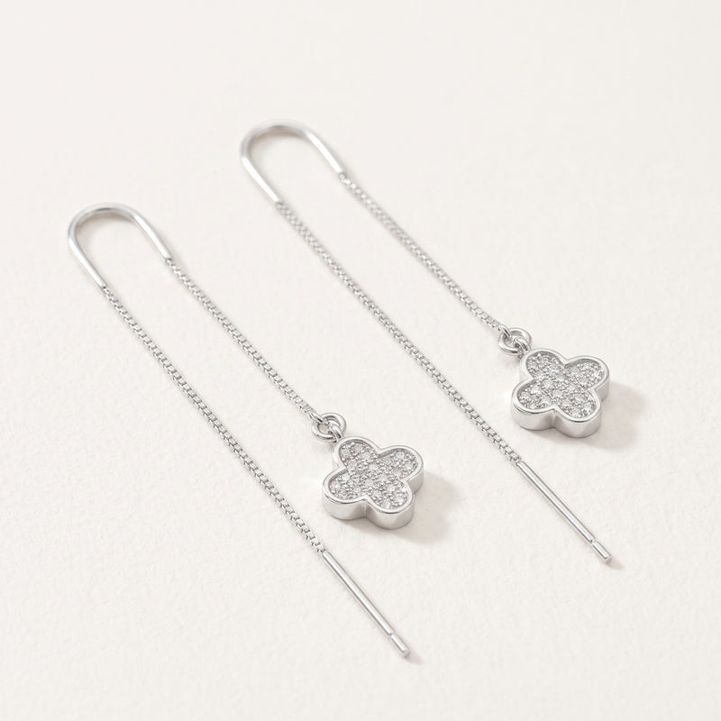 Pave Zirconia Clover Threader Earrings in Flaneur 925 Silver