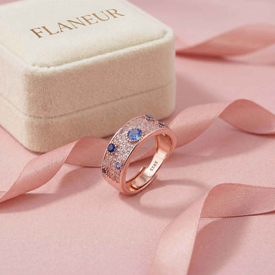 Pave and Blue Stone Rose Gold Band for her
