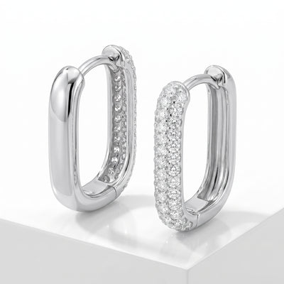 Oval Geometric Zirconia Huggie Hoop Earrings