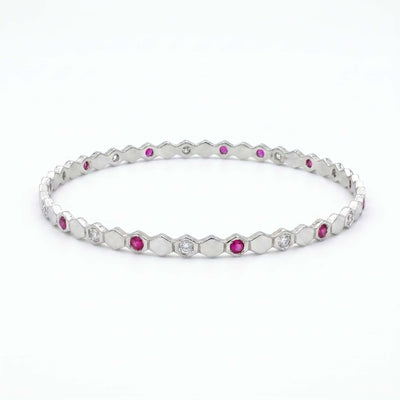 Ruby & Clear Hex-Link Silver Bangles