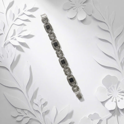 Vintage Marcasite Bracelet with Black Onyx Stones