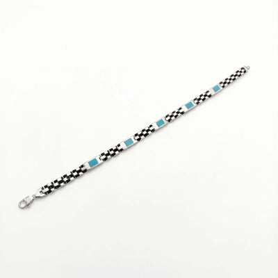 Turquoise Inlay Checkerboard Silver Bracelet