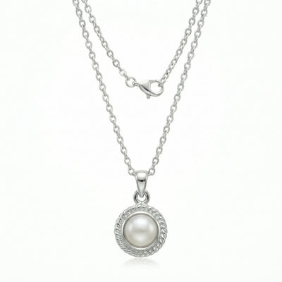 92.5 Fine Silver Classic Lustrous Pearl Halo Pendant