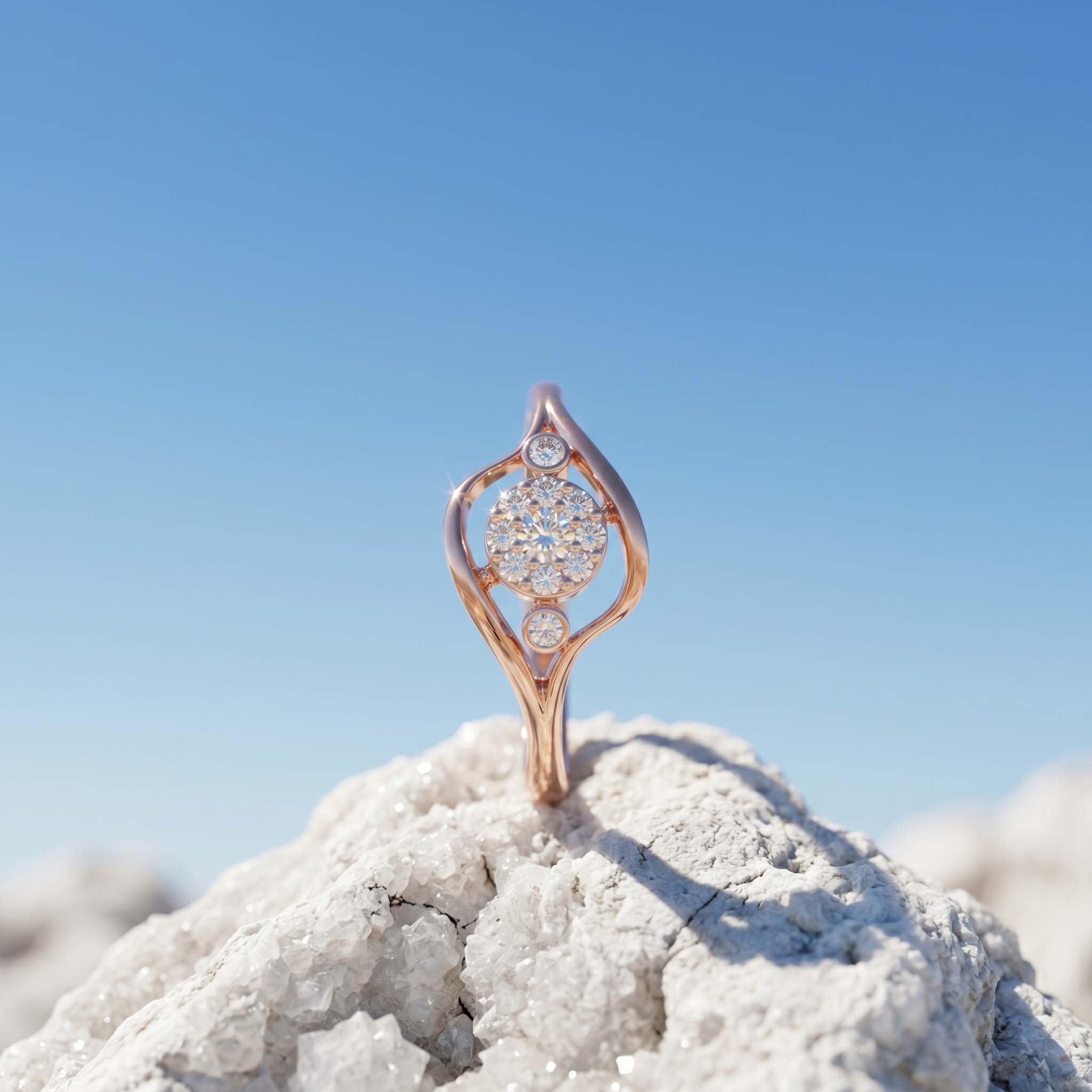 Natural Diamond Rose Gold Wave Ring