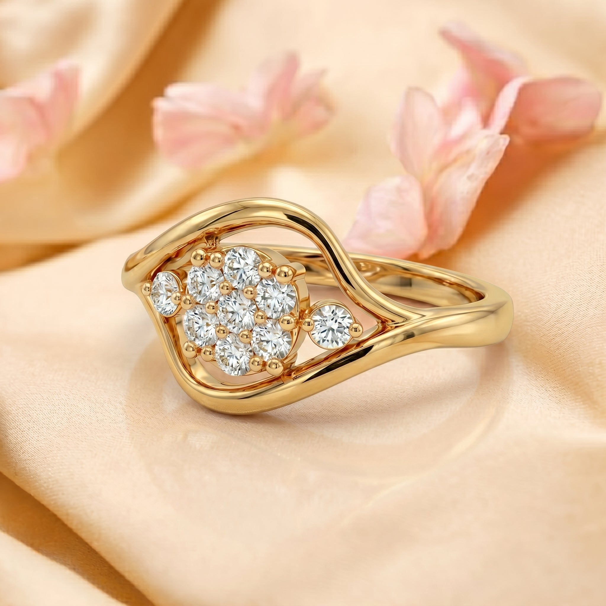 Natural Diamond Yellow Gold Wave Ring