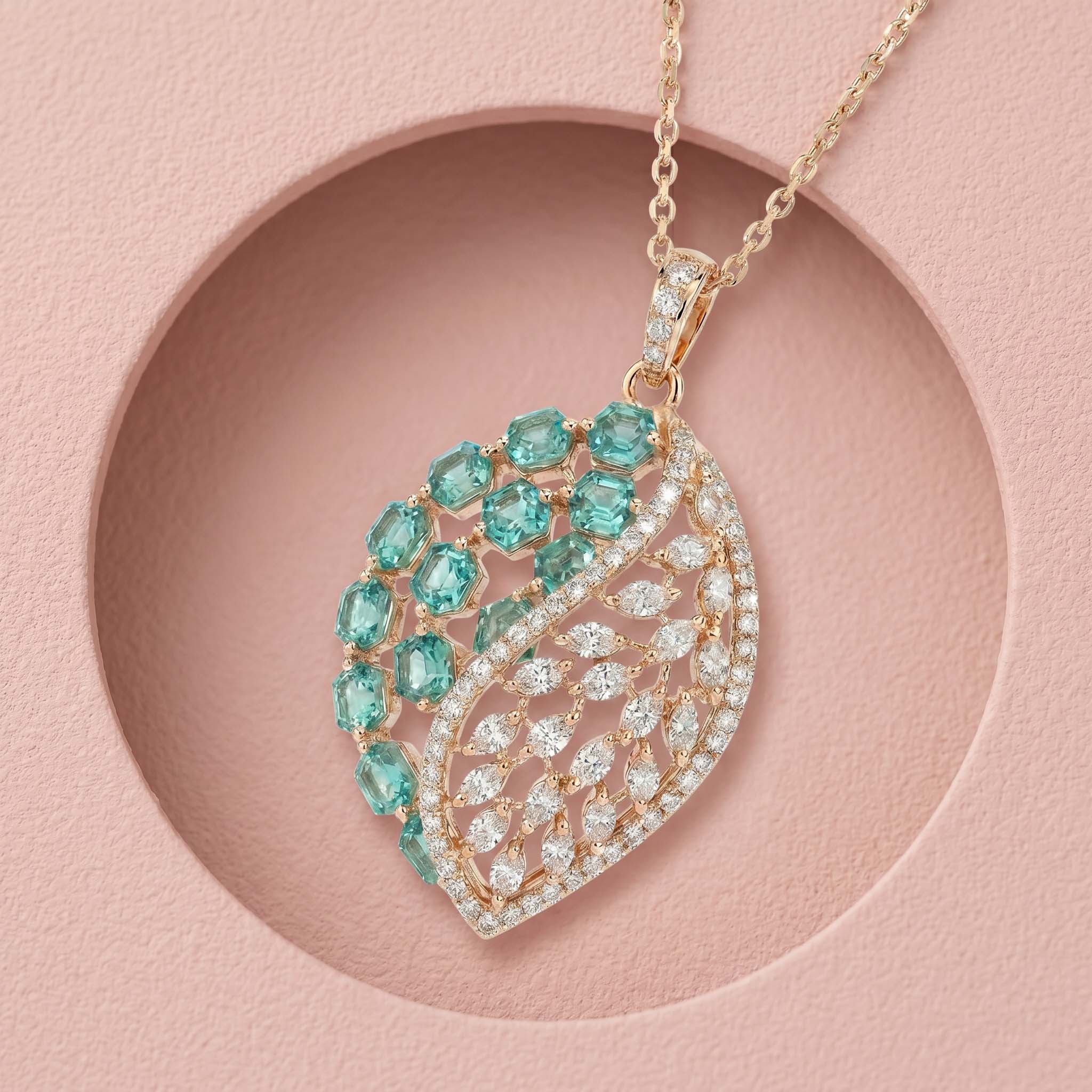 Natural Diamond Rose Gold Emerald Pendant