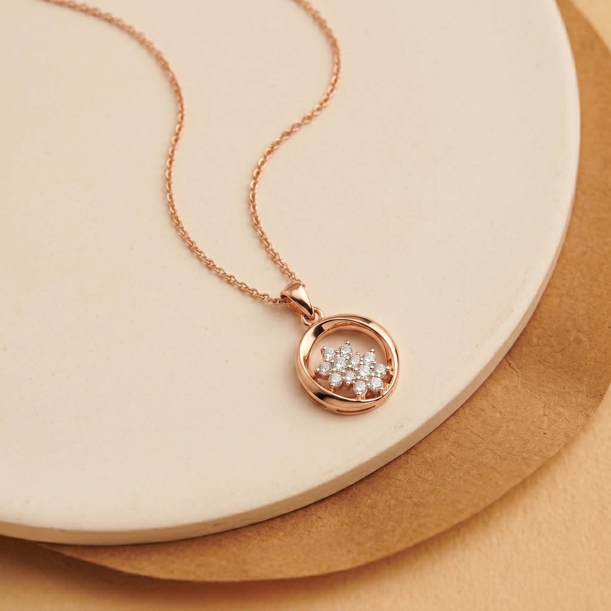 Natural Diamond Rose Gold Floral Pendant