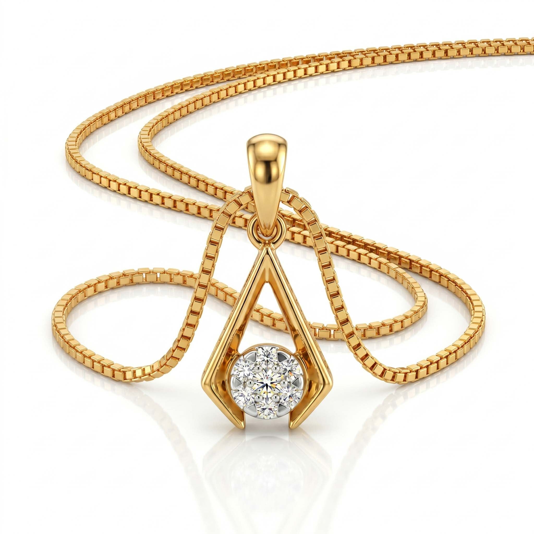 Natural Diamond Yellow Gold Chevron Pendant
