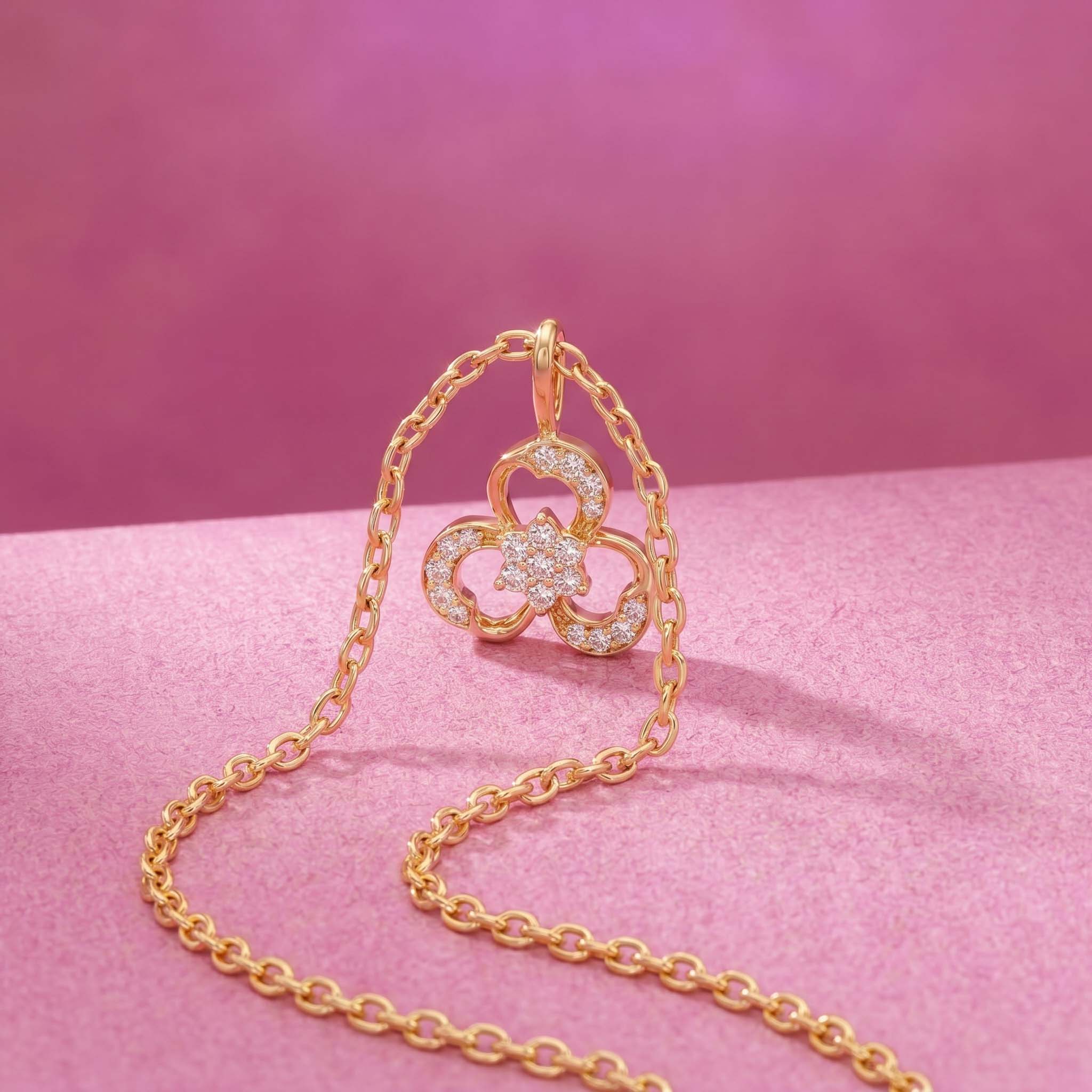 Natural Diamond Yellow Gold Clover Pendant