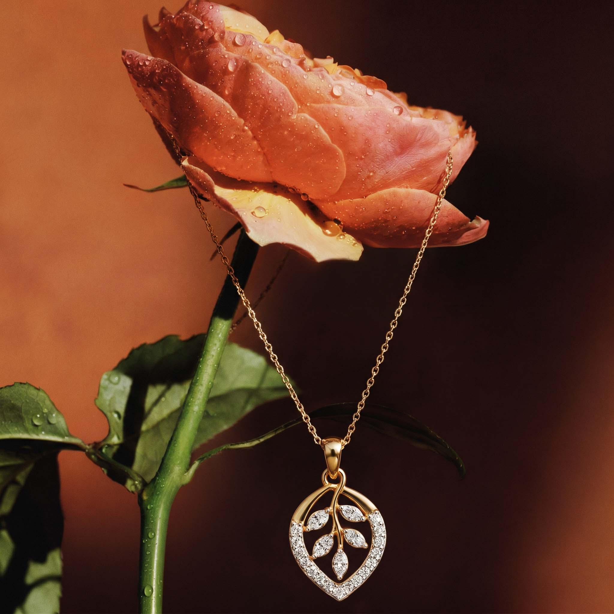 Natural Diamond Yellow Gold Leaf Pendant