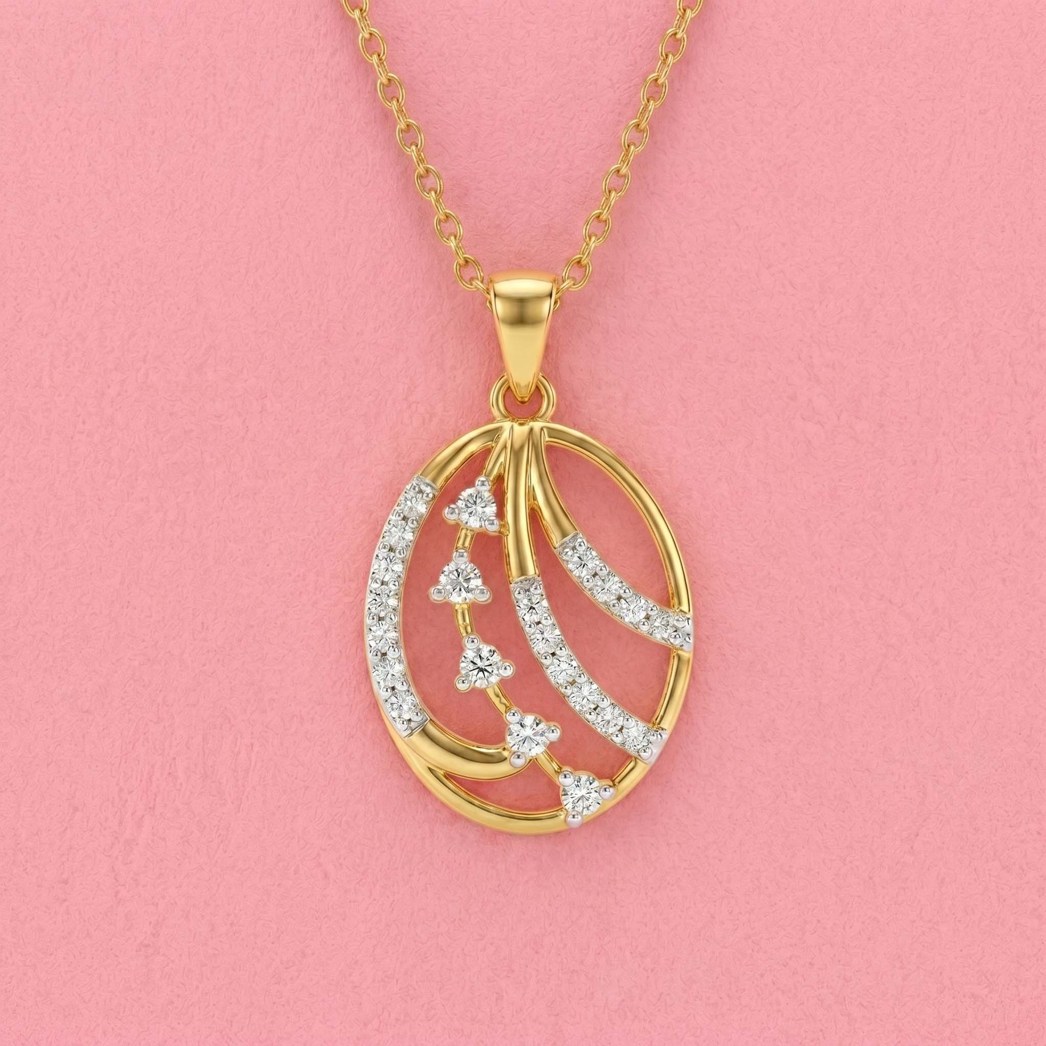 Natural Diamond Yellow Gold Oval Pendant