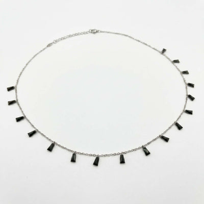 925 Fine Silver Black Geometric Charm Chain for Women Minimalist Dangle Necklace