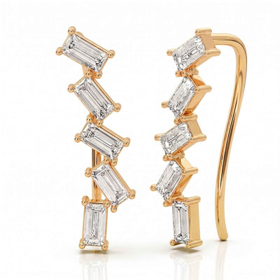 Baguette Zirconia Climber Earrings in Yellow Gold Plated Flaneur 925 Silver