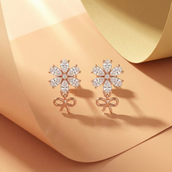 92.5 Fine Silver Gold-Plated Marquise Zirconia Floral Stud Earrings - Flâneur Global® | FG | 925 Fine Silver Jewelry & Accessories