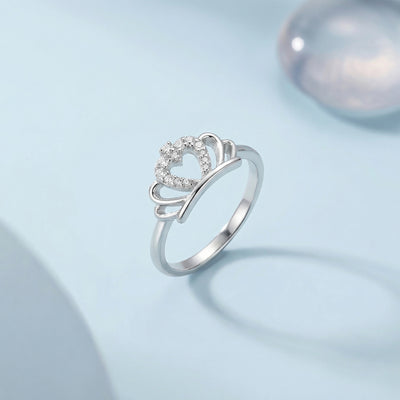 92.5 Fine Silver Elegant Double Heart Adjustable Ring with Zirconia