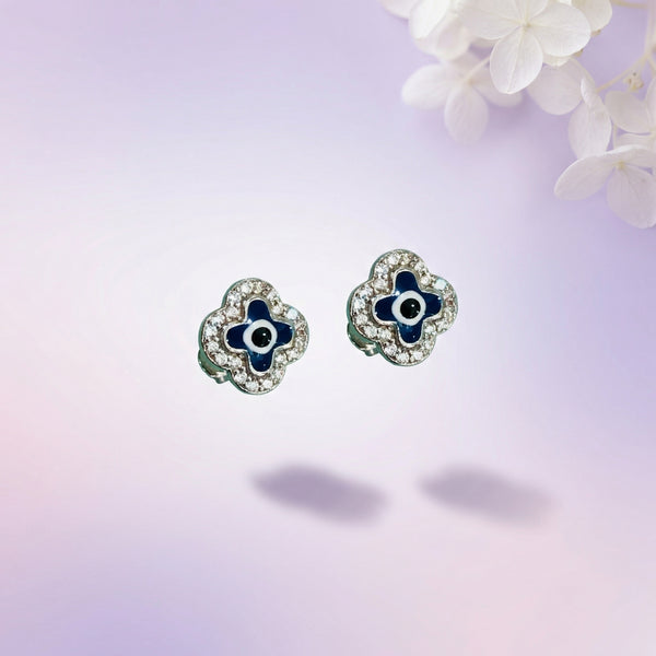 92.5 Fine Silver Sparkling Evil Eye Halo Stud Earrings - Flâneur Global® | FG | 925 Fine Silver Jewelry & Accessories