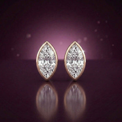 92.5 Fine Silver Gold-Plated Marquise Zirconia Minimalist Stud Earrings