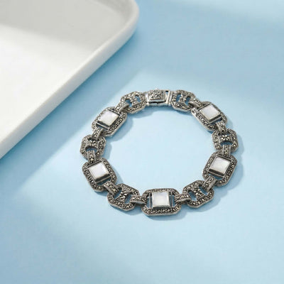 Vintage Marcasite Bracelet with Mother of Pearl