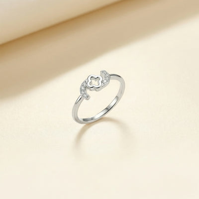 92.5 Fine Silver Dainty Floral Cluster Stackable Ring with Zirconia