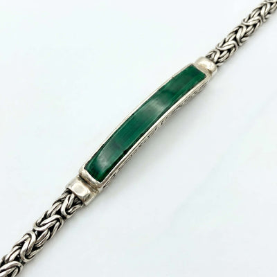 Emerald Green Inlay Tulip-Link Silver Bracelet