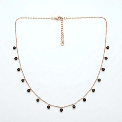 Rose Gold Black Crystal Dangle Chain for Women Elegant Fine Silver Necklace
