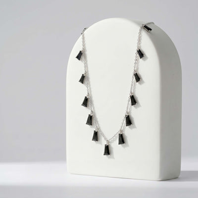 925 Fine Silver Black Geometric Charm Chain for Women Minimalist Dangle Necklace