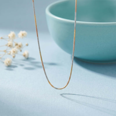 Two Tone Box Chain  for Women 925 Fine Silver Gold and Silver Minimalist