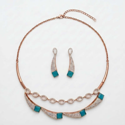 Rose Gold & Sky Blue Geometric Necklace Set