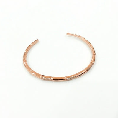 92.5 Fine Silver Rose Gold Segmented Zirconia Open Cuff Bracelet