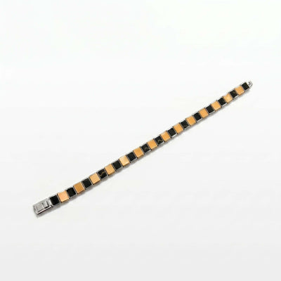 Dual-Tone Onyx-Inlay Geometric Link Bracelet