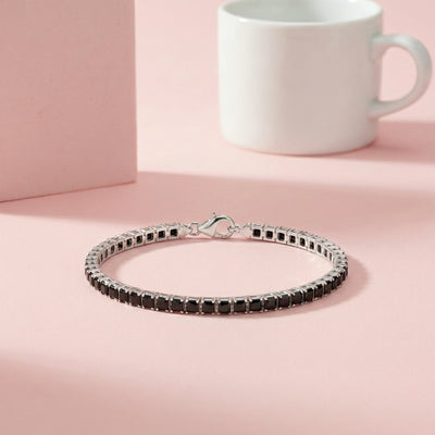 92.5 Fine Silver Sleek Black Zirconia Square Tennis Bracelet