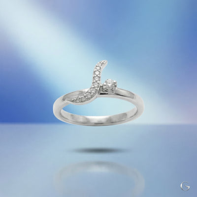 92.5 Fine Silver Elegant Curved Wave Ring with Zirconia Accents