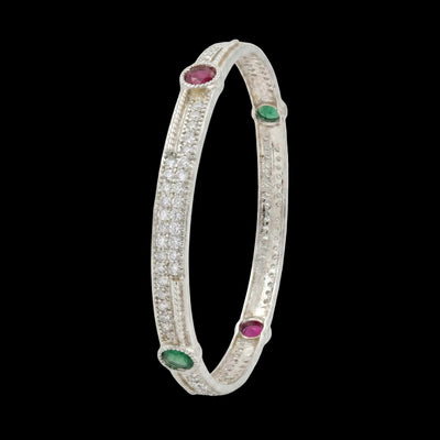 CZ Bangle with Emerald Green & Ruby Red Stone Accents for Women